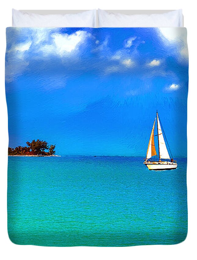 Waterscape Duvet Cover featuring the painting Sailboat off Southwest Florida - DWP1192976 by Dean Wittle