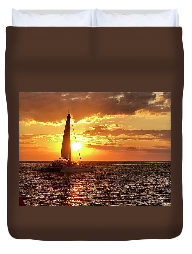 Beach Duvet Cover featuring the photograph Sailboat Sunset Captiva Island Florida by Shelly Tschupp