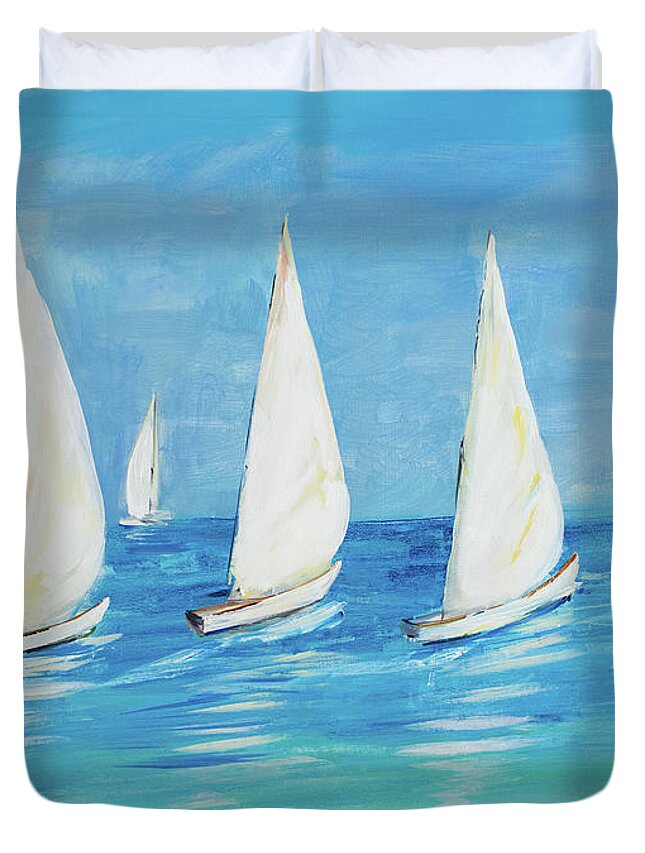 Sailboats Duvet Cover featuring the painting Sailboats II by South Social D