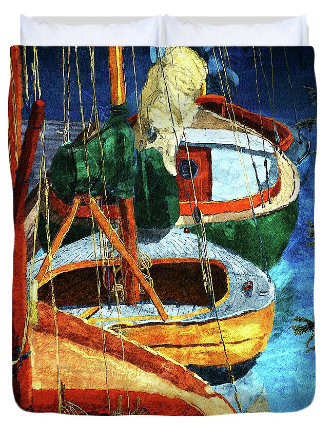 Sailboats Duvet Cover featuring the digital art Sailboats by Ken Taylor