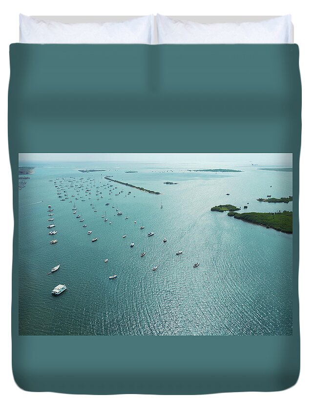 Tranquility Duvet Cover featuring the photograph Sailboatsat Anchor In Honolulu Harbor by Toshi Sasaki