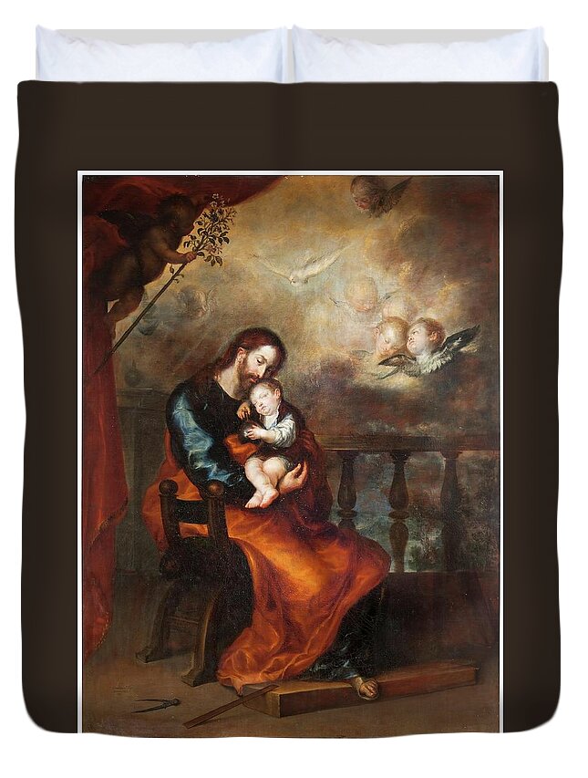 Camilo Francisco Duvet Cover featuring the painting 'Saint Joseph with the Christ Child Sleeping in his Arms'. 1652. Oil on canvas. by Francisco Camilo -1615-1673-