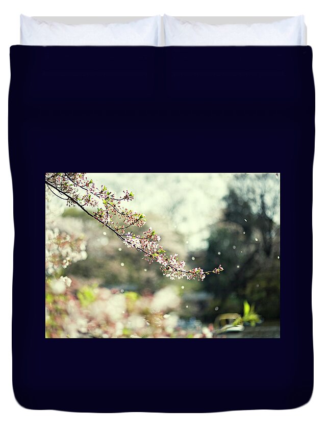 Wind Duvet Cover featuring the photograph Sakura Blowing In The Wind by Jdphotography