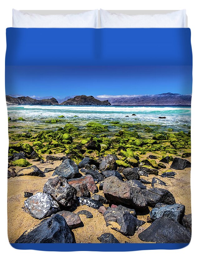 Beach Duvet Cover featuring the photograph Salamansa beach, Sao Vincente, Cape Verde by Lyl Dil Creations