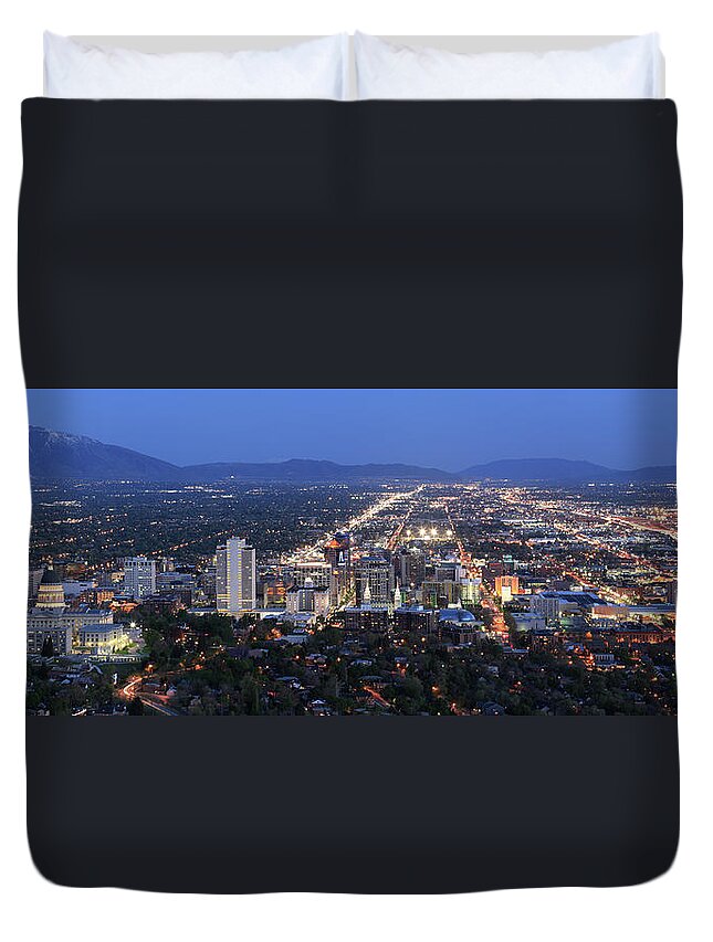 Scenics Duvet Cover featuring the photograph Salt Lake City, Utah Panorama by Jumper