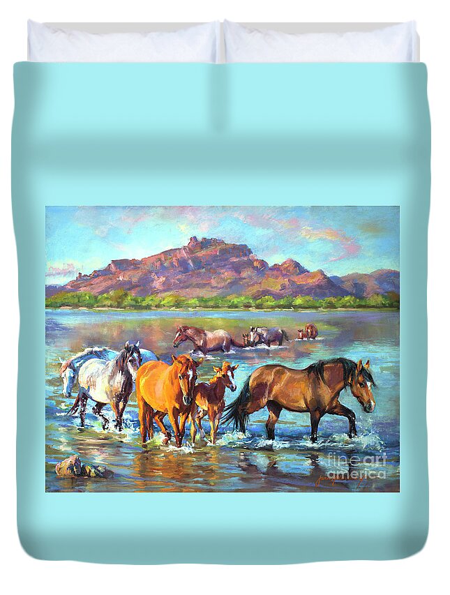 Pastel Duvet Cover featuring the painting Salt River Solitude by Jean Hildebrant