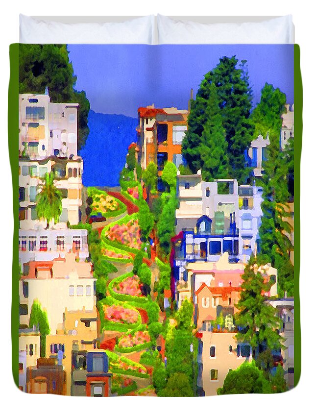 Wingsdomain Duvet Cover featuring the photograph San Francisco Lombard Street Crookedest Street In America 20180928 by Wingsdomain Art and Photography
