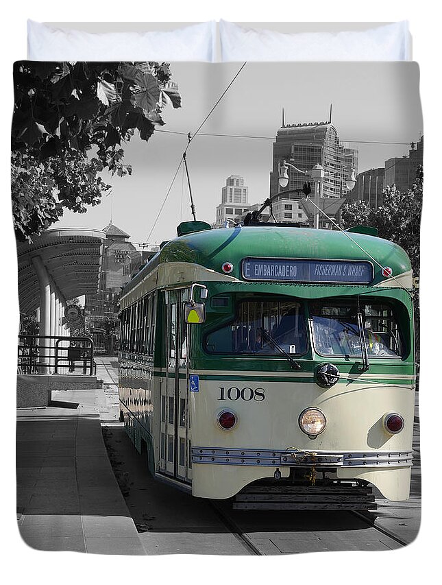Richard Reeve Duvet Cover featuring the photograph San Francisco - The E Line Car 1008 by Richard Reeve