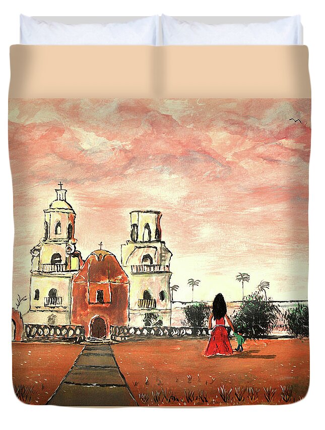 Tucson Duvet Cover featuring the painting San Xavier Mission del Bac Mother and Child by Chance Kafka