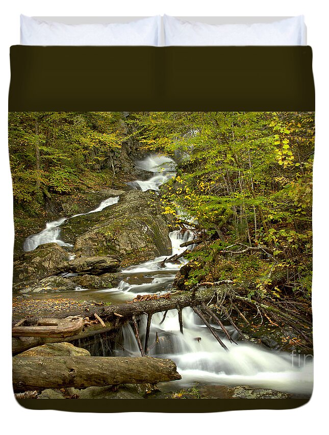 Sanderson Brook Falls Duvet Cover featuring the photograph Sanderson Brook Falls Through The Logs by Adam Jewell