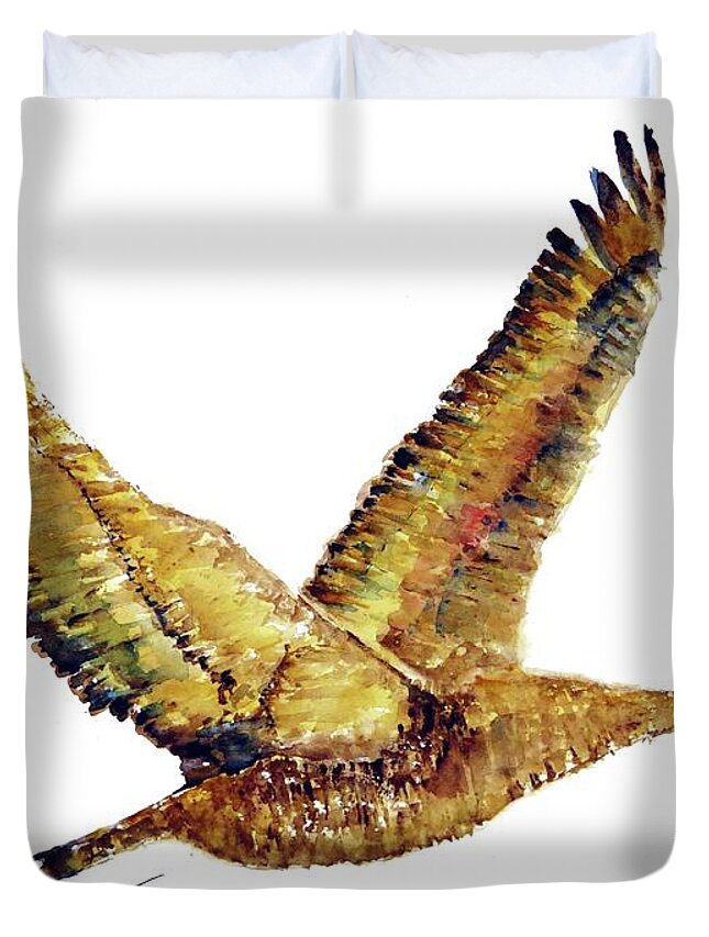 Sandhill Crane Duvet Cover featuring the painting Sandhill Crane in Flight by Claudia Hafner
