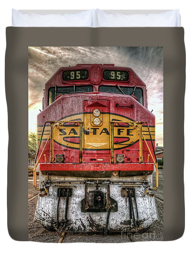 Santa Fe Duvet Cover featuring the photograph Santa Fe Train Engine by Eddie Yerkish