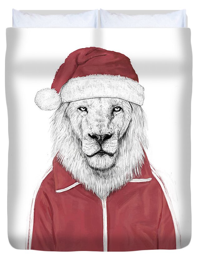 #faaAdWordsBest Duvet Cover featuring the mixed media Santa lion by Balazs Solti