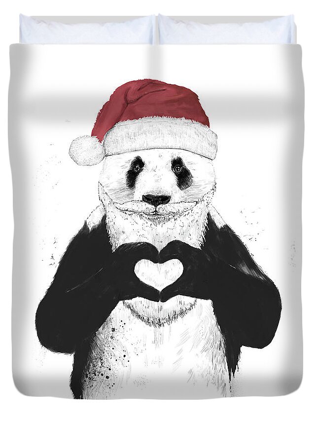 #faaAdWordsBest Duvet Cover featuring the mixed media Santa panda by Balazs Solti