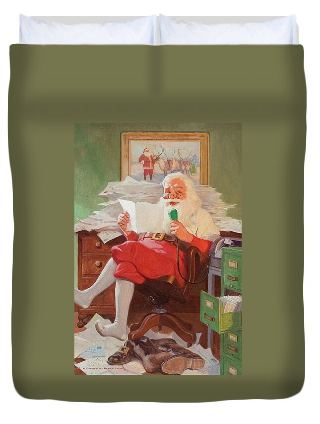 Christmas Duvet Cover featuring the painting Santa Reading Christmas Letters by John Newton Howitt