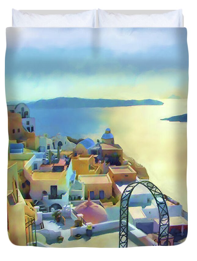 Mediterranean Duvet Cover featuring the painting Santorini Afternoon by Joel Smith
