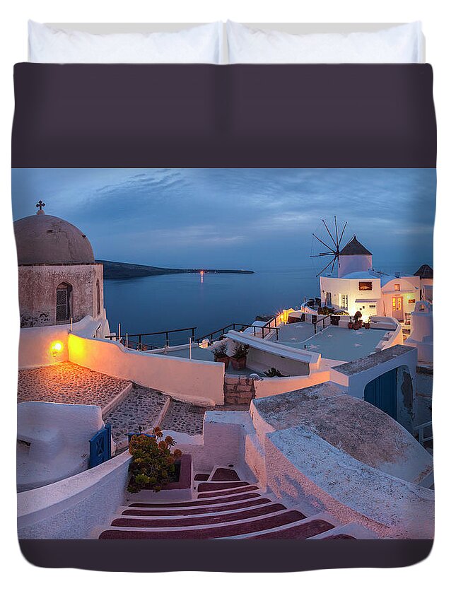 Greece Duvet Cover featuring the photograph Santorini by Evgeni Dinev