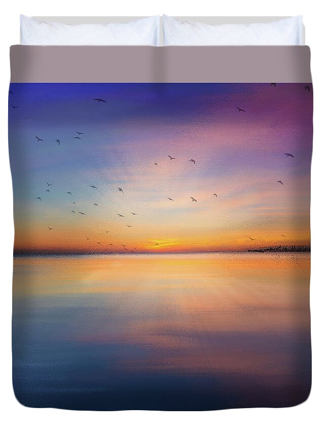 Seascape Duvet Cover featuring the mixed media Sapphire Sunset by Colleen Taylor
