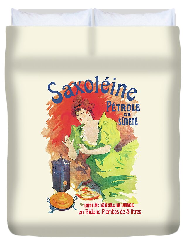Heater Duvet Cover featuring the painting Saxoleine Petrole de Surete Extra Blanc by Jules Cheret