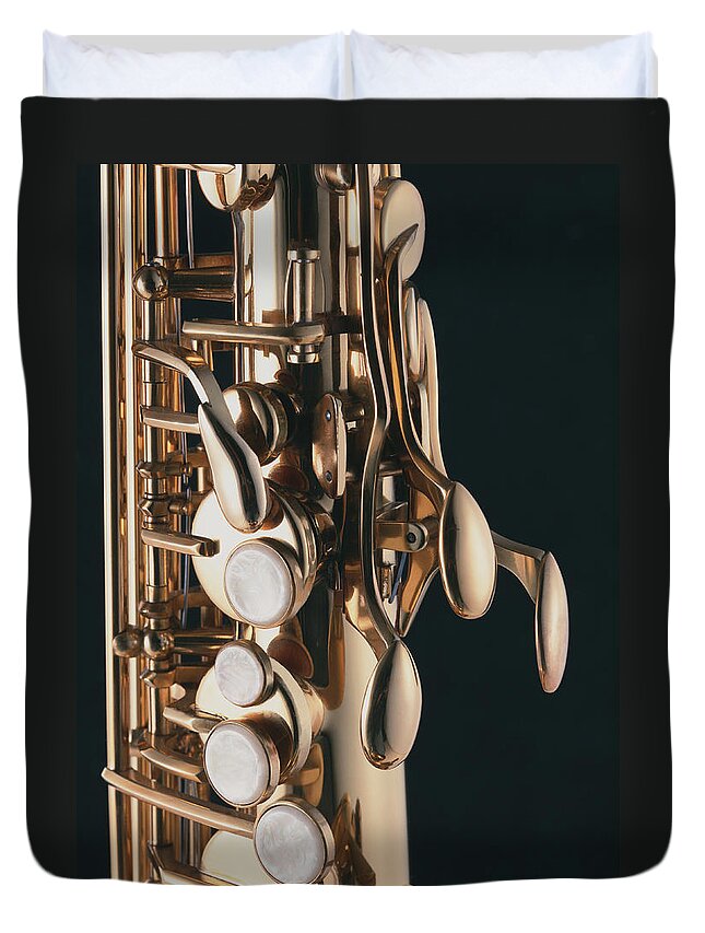 Music Duvet Cover featuring the photograph Saxophone by Imagenavi