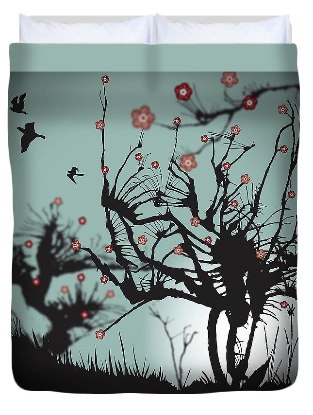 Tranquility Duvet Cover featuring the digital art Scary Blooms by Bodhi Hill