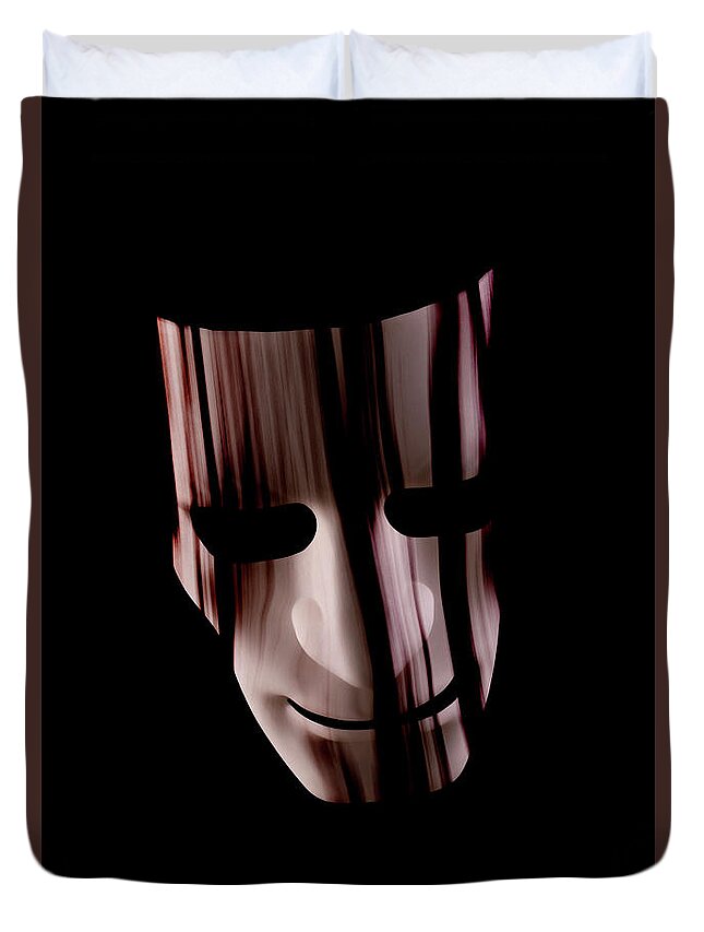 Mask Duvet Cover featuring the photograph Scary face mask with hair over face by Simon Bratt