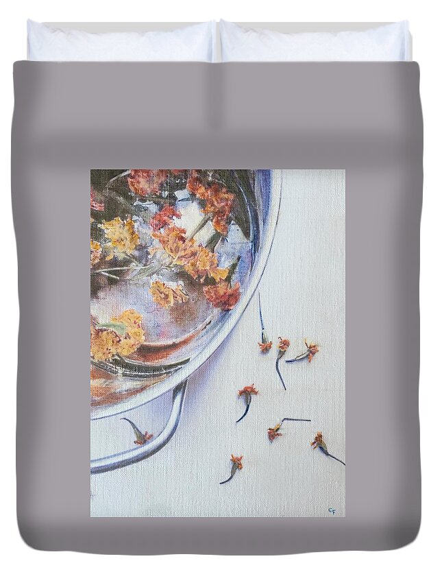 Flowers Duvet Cover featuring the painting Scattered by Cara Frafjord