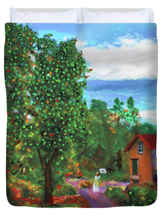 Giverny Duvet Cover featuring the painting Carefree in Giverny by Deborah Boyd