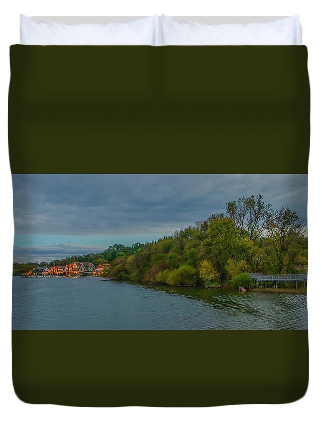 Schuylkill Duvet Cover featuring the photograph Schuylkill River at Boathouse Row in Autumn by Bill Cannon