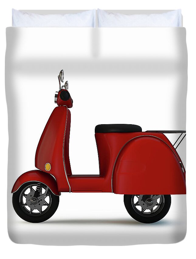 White Background Duvet Cover featuring the photograph Scooter On White Background by Rsiel
