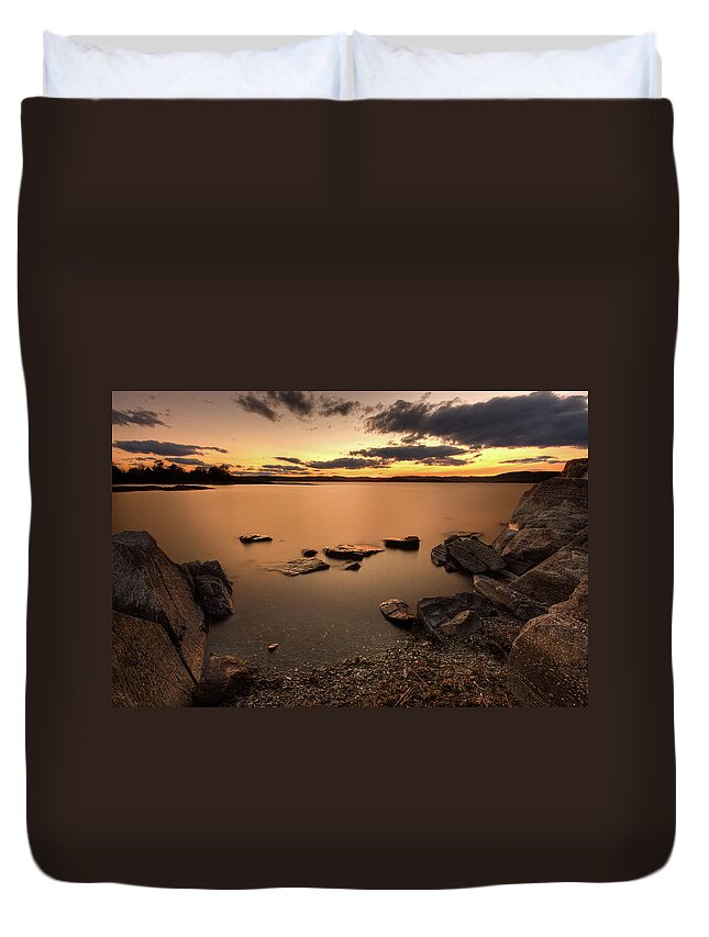 Tranquility Duvet Cover featuring the photograph Sea At Sunset by Photo By Morten Prom Www.mortenprom.no