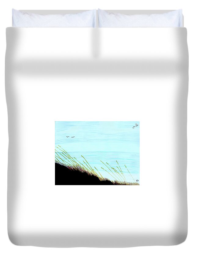 Beach Duvet Cover featuring the drawing Sea Oats in the Wind Drawing by D Hackett