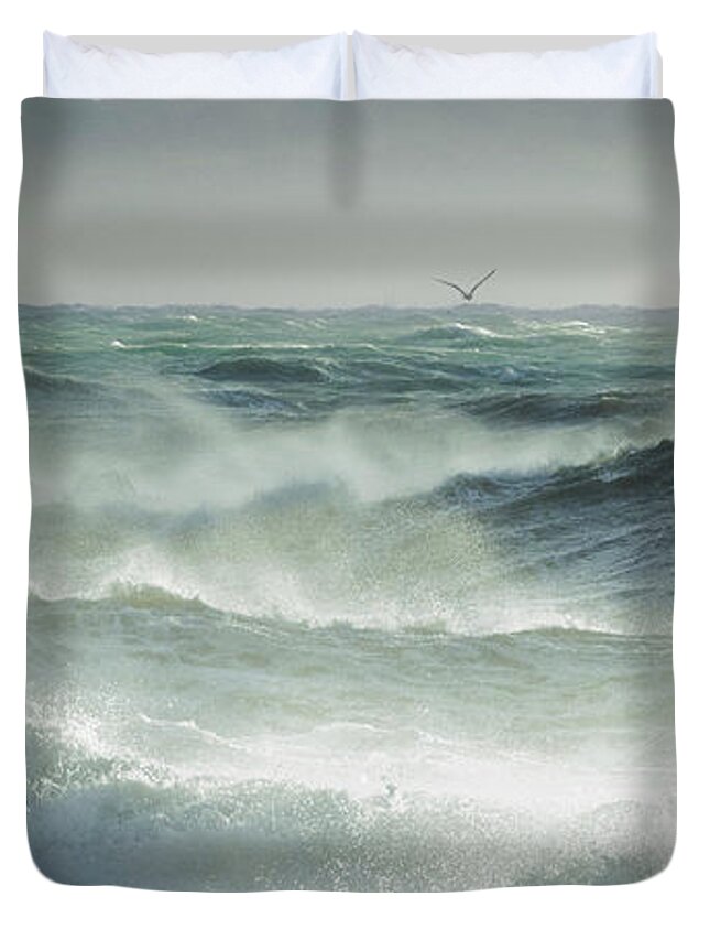 Panoramic Seascape Duvet Cover featuring the photograph Sea storm 2 by Giovanni Allievi