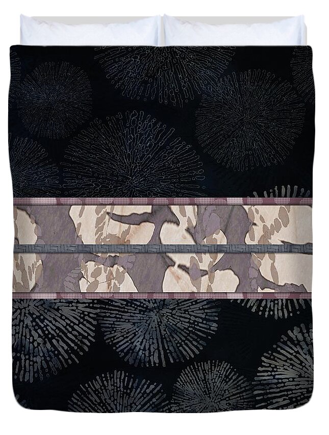 Mismatched Prints Duvet Cover featuring the digital art Sea Urchin Contrast Obi Print by Sand And Chi
