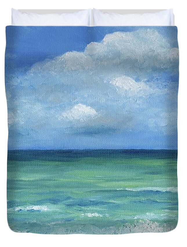 Oil Duvet Cover featuring the painting Sea View 273 by Lucie Dumas