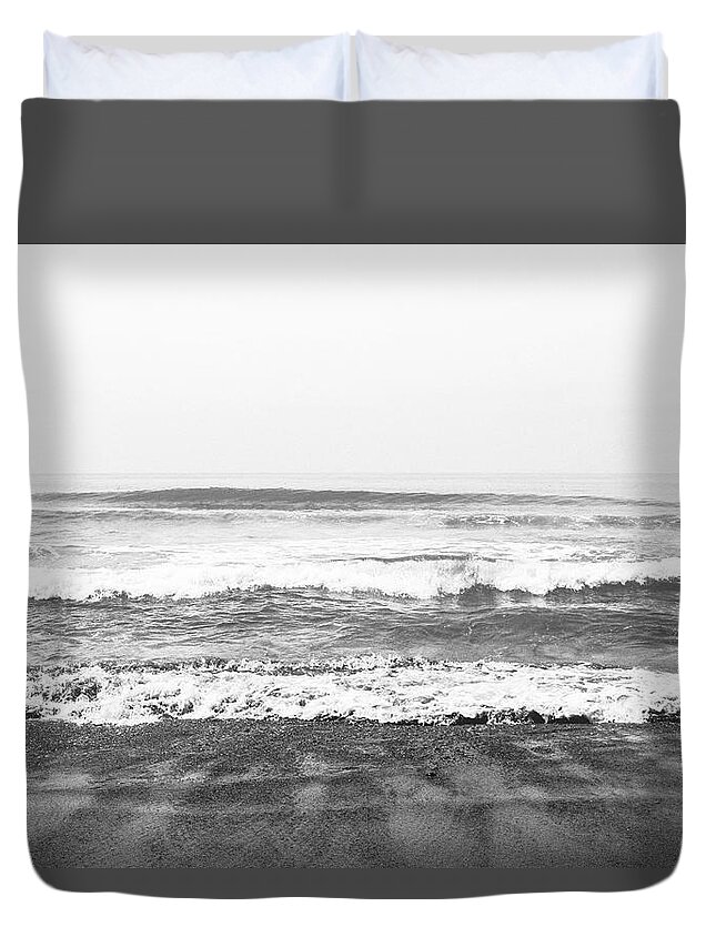 Beach Duvet Cover featuring the mixed media Seaside Dream Black and White - Beach Art by Linda Woods by Linda Woods