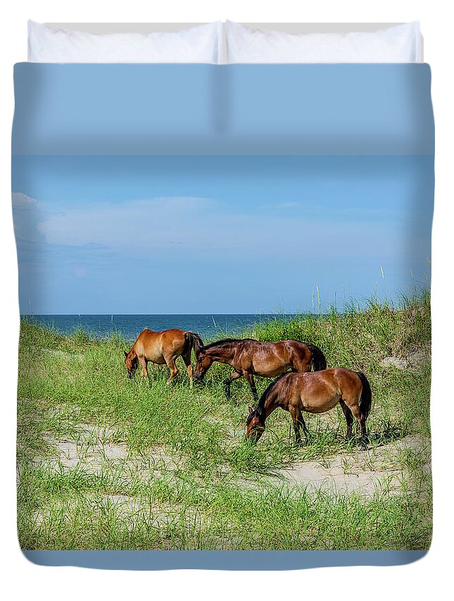 Animals Duvet Cover featuring the photograph Seaside Graze by Donna Twiford
