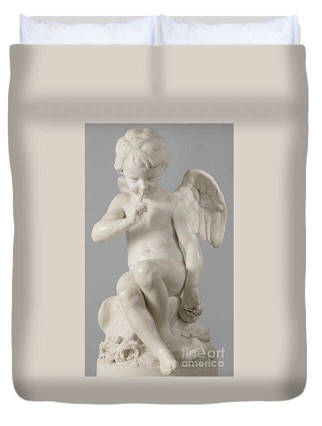 Seated Cupid Duvet Cover featuring the sculpture Seated Cupid, 1757 marble by Etienne-Maurice Falconet
