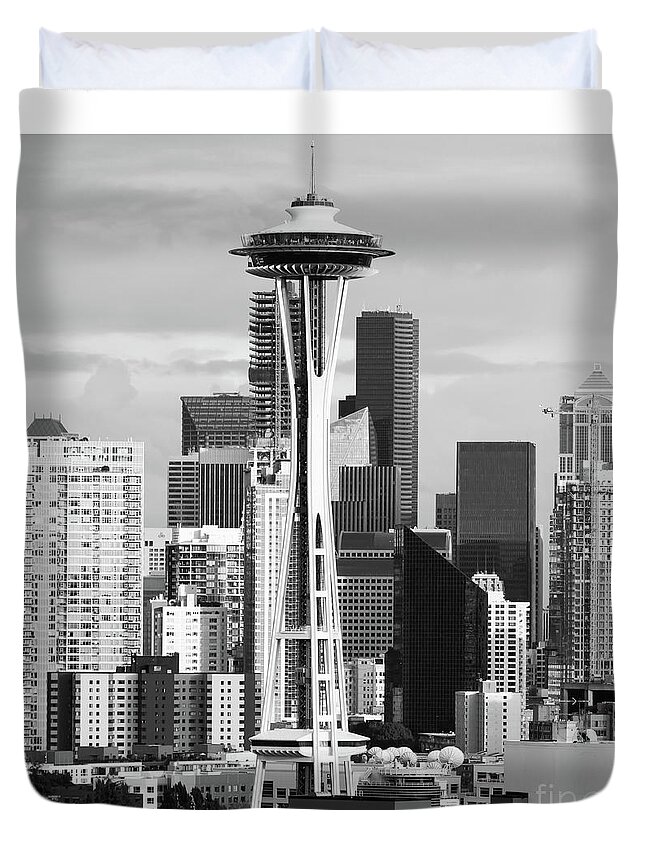 Wingsdomain Duvet Cover featuring the photograph Seattle Space Needle and Cityscape Skyline R1621 square black an by Wingsdomain Art and Photography