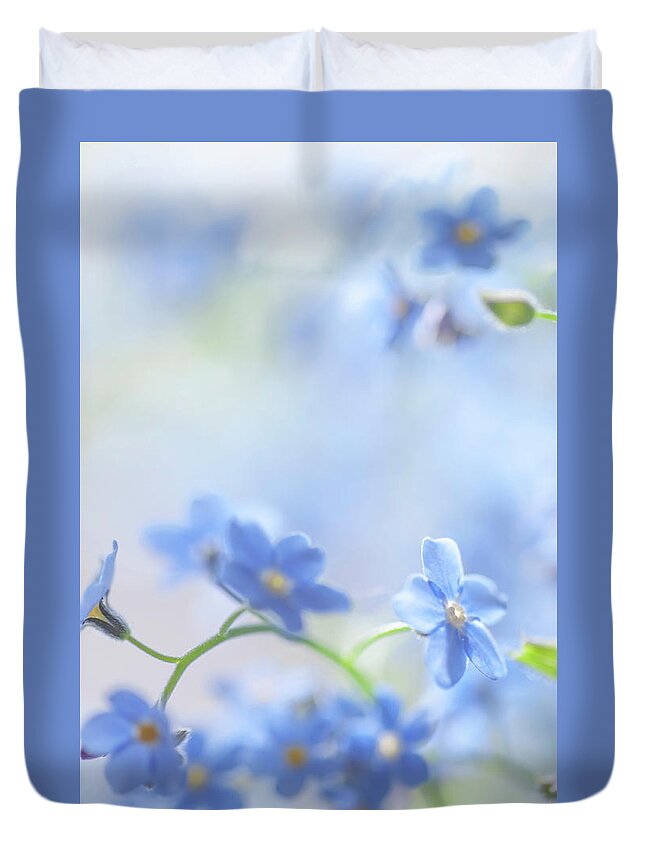 Jenny Rainbow Fine Art Photography Duvet Cover featuring the photograph Secret Life of Flowers. Subtle Beauty of Forget-Me-Not 26 by Jenny Rainbow