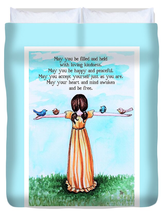 Metta Duvet Cover featuring the painting The Metta Prayer by Elizabeth Robinette Tyndall