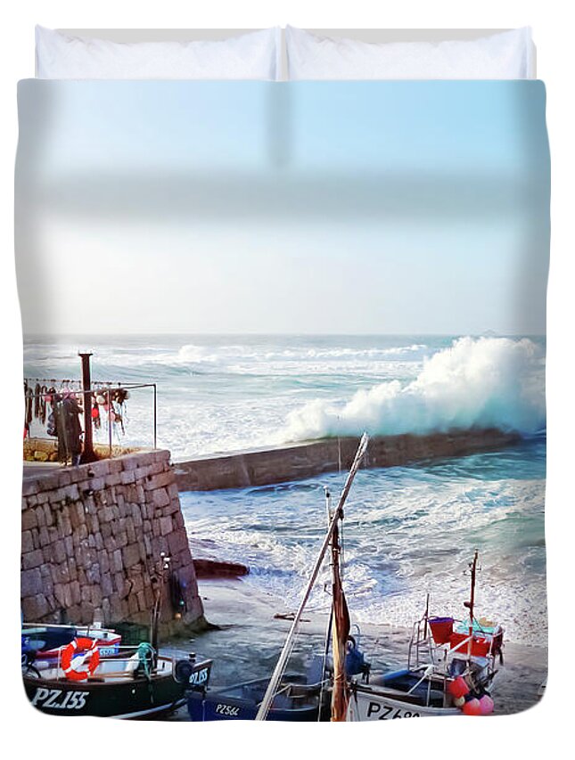 Sennen Cove Duvet Cover featuring the photograph Sennen cove Harbour Cornwall by Terri Waters