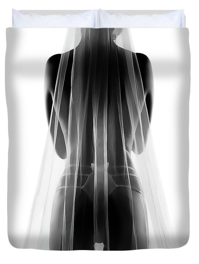 Bride Duvet Cover featuring the photograph Sensual bride in lingerie2 by Johan Swanepoel