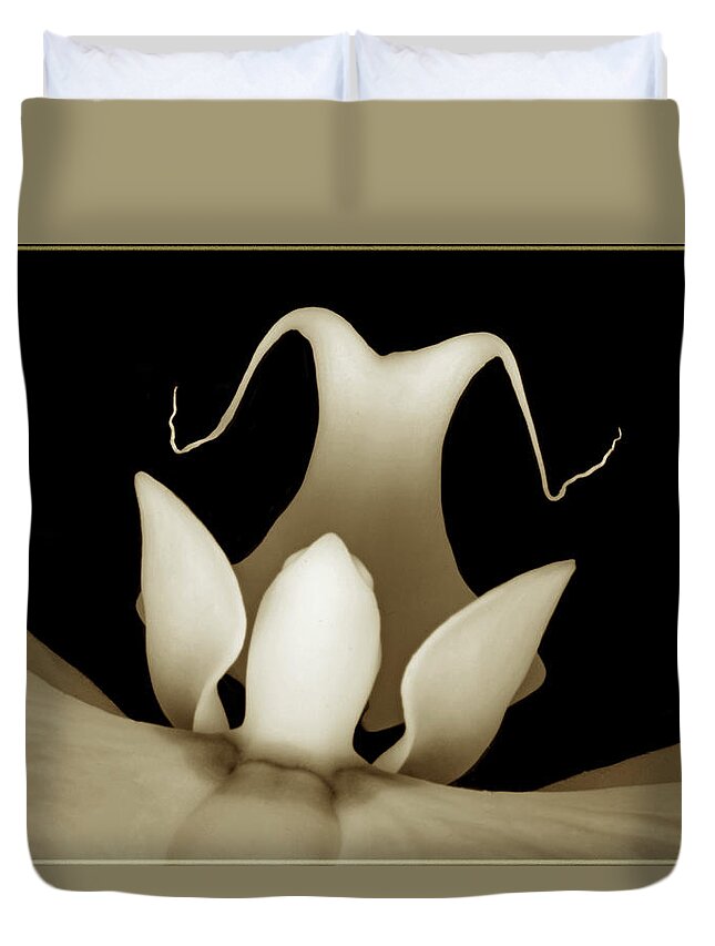 Orchid Duvet Cover featuring the photograph Sepia Orchid Macro Abstract by Terence Davis