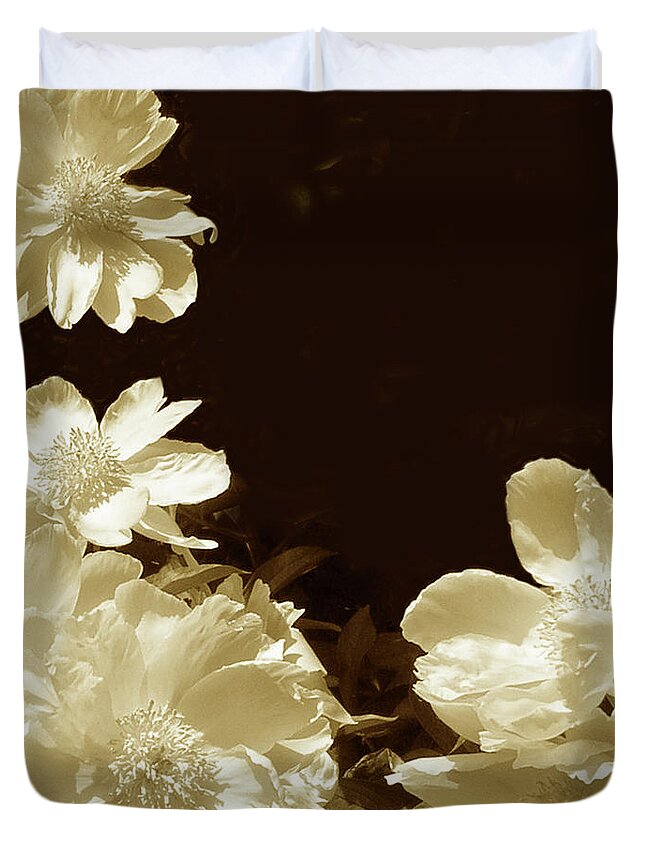 Modern Duvet Cover featuring the photograph Sepia Peonies I by Chariklia Zarris