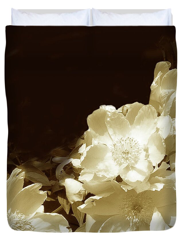 Modern Duvet Cover featuring the photograph Sepia Peonies II by Chariklia Zarris