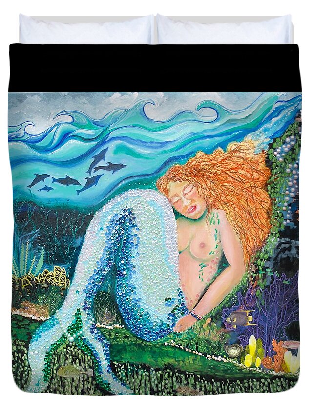 Mermaid Duvet Cover featuring the painting Serena of the Sea by Patricia Arroyo