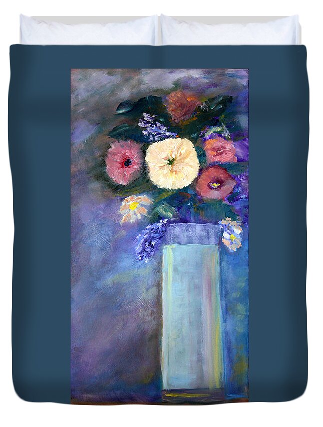 Still Life Duvet Cover featuring the painting Serenity by Donna Carrillo