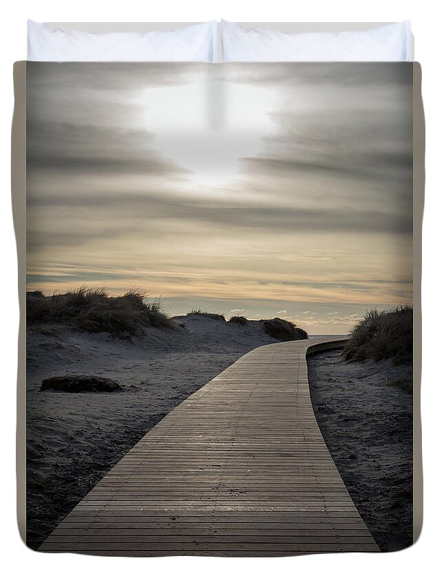 Sola Duvet Cover featuring the photograph Setting Sun at Sola Beach by SJ Elliott Photography