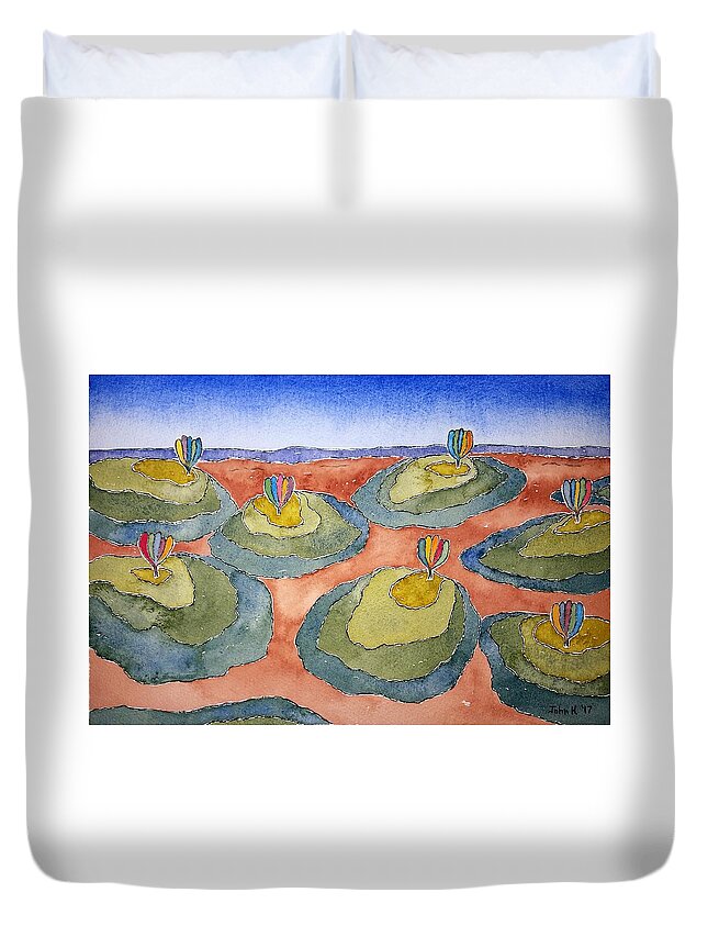 Watercolor Duvet Cover featuring the painting Seven Hill Lore by John Klobucher
